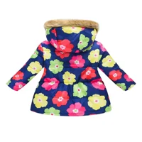 Dječje djevojke puffer kaput cvjetovi za ispis sa zatvaračem s kapuljačom od runa topla jakna zimska dječja odjeća