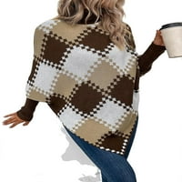 Print Visoko vrat Poncho dugih rukava, multikolor, casual geometrijski višebojni ženski džemperi
