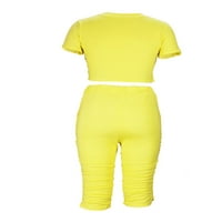 Capreze Dame Jogger set posada izrez dva odjeća za kratki rukav trenerke casual pidžama visoki struk zvezni susret žuti 3xl