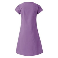 Charella pamučna posteljina haljina za žene labave V-izrez Čvrsta ruka majica s kratkim rukavima, XL