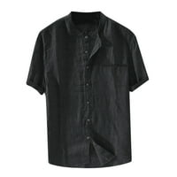 Crne majice muške vrećastom pamučne posteljine pune boje kratkih rukava retro T majice za bluzu