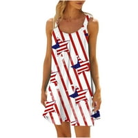 Žene Ljeto Kratko-suho haljina bez rukava bez rukava Američka zastava Print Mini haljine Linijska labava plaža Sundersry 4. srpnja
