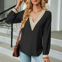Fule ženski majica s dugim rukavima V izrez TEE casual labav top pulover Colorblock