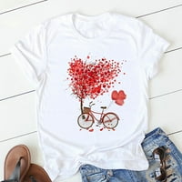 Dqueduo ženski vrhovi Valentinovo ljubavni heart cvjetni mekani tiskani majica kratkih rukava Top bluza