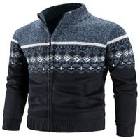 Muški džemper savladaju ovratnik pleteni kaput zimski topli dugi rukav Cardigan Zip Up Weitwear Jumper Tops Blue XL