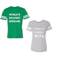 Svijet Okyest suprug supruga Uniznoj par koji odgovara pamučnom dresu u obliku majica kontrastne pruge na rukavima
