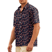 4. jula muška havajska majica SAD Nacionalna zastava Grafički blok 3D košulja COLLAR CLUB Skraćeno rukavska