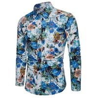 Softmallow muški vrhovi majica s dugim rukavima posteljina cvjetna tanka rever ovratnik casual majica
