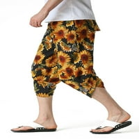 Muški harem pant cvjetni print Capri pantalone široke noge obrezane hlače mens casual dno odmor narančasta
