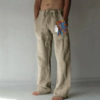 Pantalone za muškarce muške modne casual pamučne posteljine otisnute posteljine čipkaste pantalone velike