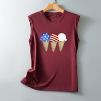 Farstey ženska dana za neovisnost za neovisnost Sladoled Print Crewneck prsluk od labave casual patriotske poklon bluza bez rukava