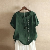 Yuehao Womens Casual Lable gumb Linen Plus Veličina dnevno Boho Tanic majica Bluza vrhovi ženskih majica zelena