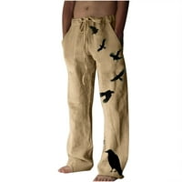 Qiaocaity lagane ljetne hlače za muškarce pamučne konoplje široke pantalone za noge tiskane čipke Up