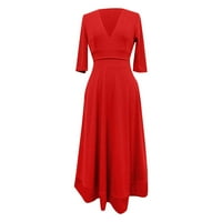 Hanzidakd duboka V izrez Oblačite ličnost Čvrsta boja haljina jednostavan i izvrstan dizajn pogodan