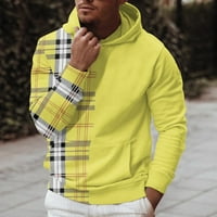 Muška jesen i zimski slobodno vrijeme za slobodno vrijeme na otvorenom sportove na otvorenom PLAJNI PRINT Slim Fit džemper s kapuljačom dugih rukava sa džepom Essentials Hoodie Yellow