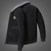 Zunfeo zimska jakna za muškarce - Vintage dugih rukava topla rever plišana čvrsto opuštena fit zip-up jakna od runa crna m