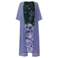 Haljine za žene casual modni print o izrez srednje duge dužine dvije set haljine plavi xl