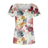 Feterrnal ženska modna casual top kvadratni vrat vintage tiskani kratki rukav majica Top bluze za žene
