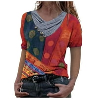 Lopecy-Sta bluze za žene Dressy Ležerne prilike za čišćenje prodaje Postoje modne žene Ležerne prilike ispisani pulover V-izrez majica kratkih rukava TOPS bluza crvena