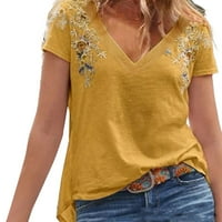 Ženska modna ljetna gornja majica izvezena majica kratkih rukava s V-izrezom