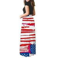 Ženska četvrta jula Američka zastava Maxi haljina bez rukava ljetni casual campire struk duga haljina