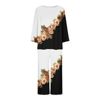 Jalioing pidžama za žene Loungear Capri hlače dugih rukava okrugla izrez cvjetni print Dressy Sleepy Set