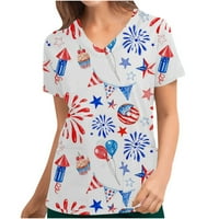 JSAierl Žene Ljeto Majice Američka SAD Zastava Ispiši vret Slatka uniforma Ležerne blube za brigu o