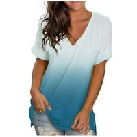 Ženske gradijentne tunike Tuntic za nošenje sa nošenjem, plus veličine Bluzes kratki rukav labav fit majice V-izrez S-2xl