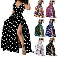 XYSAQA Ljetna haljina Midi haljine za žene ženska seksi polka dot print split maxi plaža boemska vintage