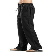 Paille muškarci pamučne posteljine hlače elastične struke casual dugačke hlače sa džepovima i crtežom