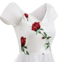 Plus veličina haljine žene vintage ruže za vez temperament V-izrez seksi kratkih rukava s kratkim rukavima pređe