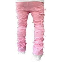 Muške redovne postavljene traperice zakrpe za jeans uništene ravne pantalone ulične odjeće