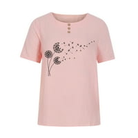 Ljetne žene pamučne posteljine majice kratkih rukava plus veličina gumba bluze casual labavi montiran u trendi tunika ružičasta, xxl