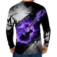 Košulje za muškarce Loop Fit Fashion 3D gitara Print Okrugli izrez Dugi rukav Tee Majica Ležerne prilike Lagani prozračni pulover vrhovi Grey XL