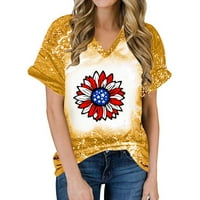 Plus size Ženska majica američke zastave 4. jula Patriotske majice kratkih rukava SAD Zvijezde Stripes Graphic Labavi vrhovi žuti