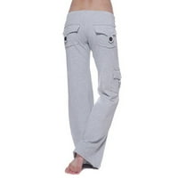 Homchy joga hlače čvrsti elastični džepovi struka znojnih hlača siva 3xl