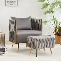Velvet Moderna ručna tkana kablorna kolica za priključena stolica za kauč na kauču sa zlatnim metalnim nogama sa osmanskom nogom