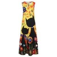 Loyisvidion Women Plus Veličina haljina Ženska casual duga haljina sa prugastom cvjetnim printom maxi haljina maxi žuta xxl