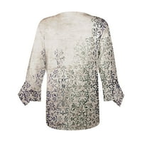 Dressy Bluze za žene Strungten ženska gornja labava casual V-izrez Vintage Print Petal rukava majica