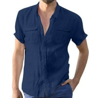 Wofedyo Muške majice musko casual čvrsta košulja Dvostruki džep kratki rukav elegantni Okrećite majicu