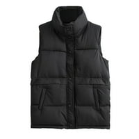 Zimski kaputi za žene Žene Čvrsti kratki gornji odjeća pamučne jakne džep labav štand prsluk kaputi za žene Pamuk Black XL