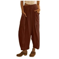 HHEI_K Women Plus veličine široke noge lane hlače Srednje struk ljetne vrećaste pantalone