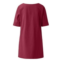 Ženska Split V izrez Loose Fit kratki rukav bluze Ljetne casual pamučne posteljine majice