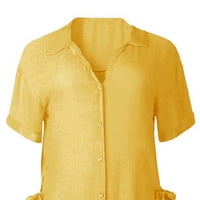 Ženske ljetne seksi košulje Loose gumb Nepravilni V izrez kratki rukav košulje od punog boja Žuta l