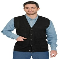 Muška opuštena fit rebrasta lagana tipka V-izrez dole Pleteni džemper prsluk kardigan sa džepovima