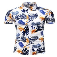 Calzi Muške listove ispisane majica Havajska tee Loose Regular Fit Tops Okrenite Cvjetni majicu Cvjetni ispis