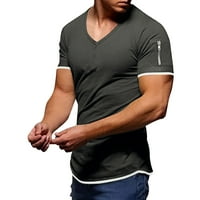 Muška ljetna modna casual čvrsta boja šivene patentni zatvarač džepni majica kratki rukav majica top