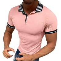 Charella Men Casual gumb kratki rukav Solid paulovni pulover Majica Sportski vrhovi Pink, M