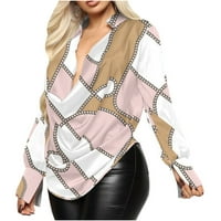 Ženska modna casual labav ispis puni rukav dubinski V izrez plišani pulover majice plus veličine bluze