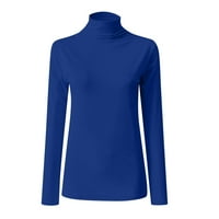 Wodevnm Žene vrhovi moda Žene Solid Color Turtleneck Dugi rukav pletenje Thirt Slim bluza Vrh za odmor Plavi s